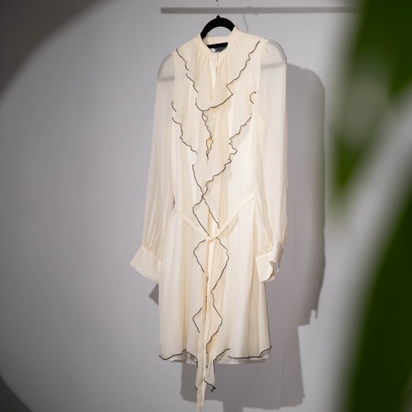ARMANI EXCHANGE AX Women’s 100% Silk Ivory Ruffled Dress - Size 2 - Picture 5 of 8